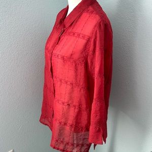 Alfred Dunner Plus Size 16P Dark Red Button Up Blouse Petite Career Top EUC